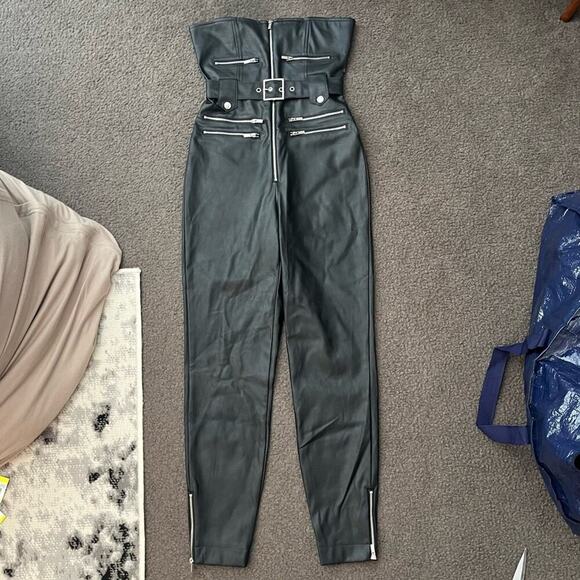 WEWOREWHAT Vegan Black Leather Moto Overalls - Picture 8 of 10